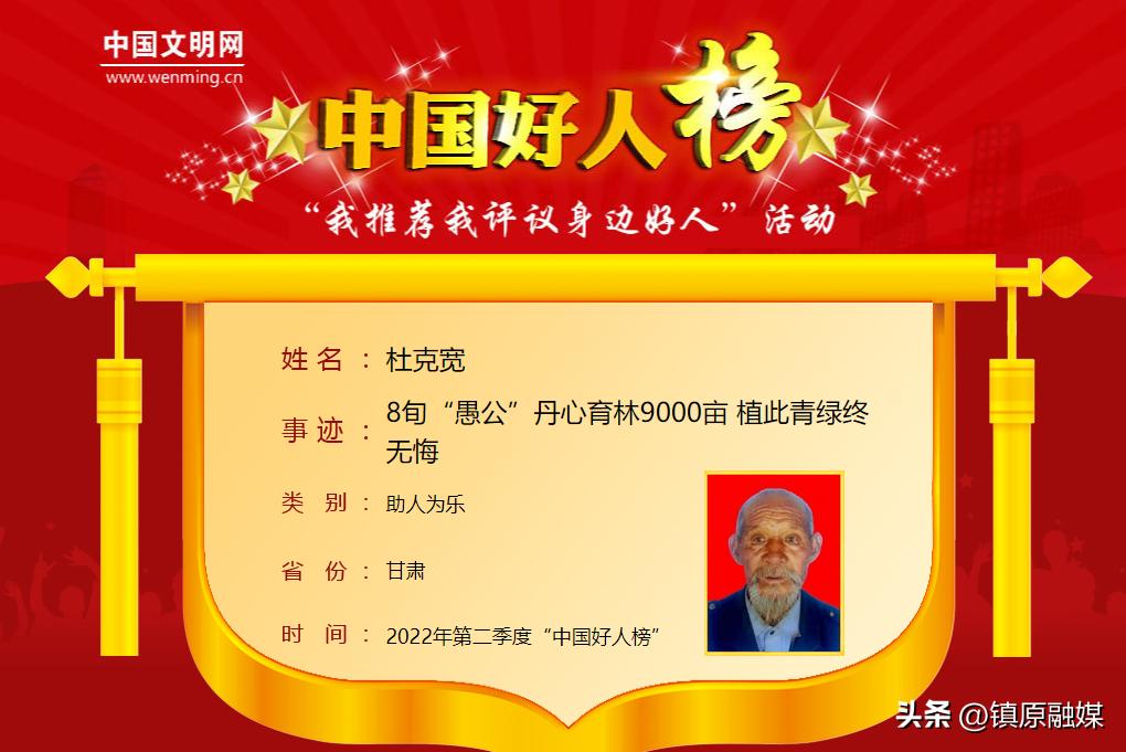 2022年第二季度“中国好人榜”发布，庆阳两人上榜