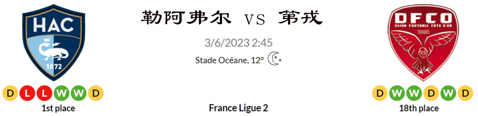6月3日法乙联赛勒阿弗尔vs第戎比赛分析预测