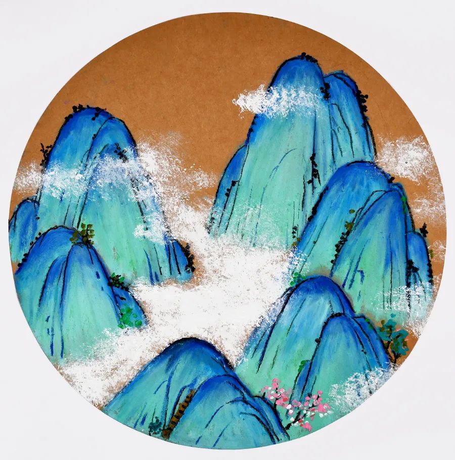 怎么用油画棒画千里江山图局部,千里江山图的河怎么用油画棒画