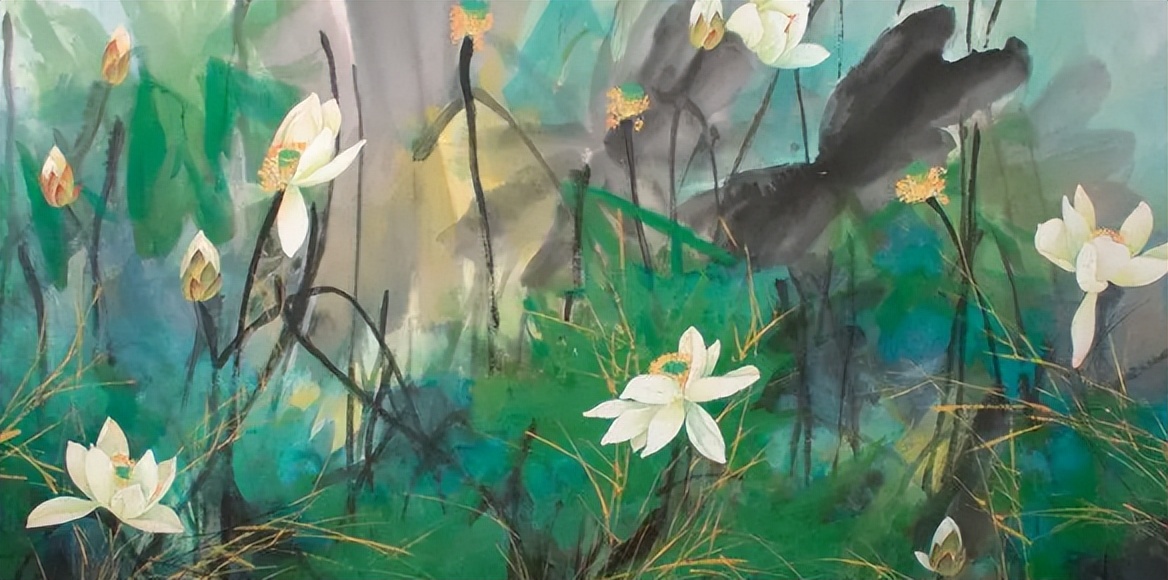 袁运甫彩墨画图片,袁运甫彩墨画荷花系列作品欣赏