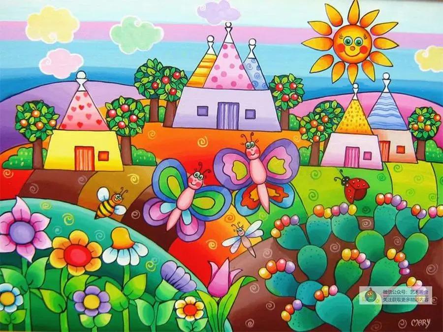 春日古诗配图儿童画,春日荡秋千放风筝儿童画