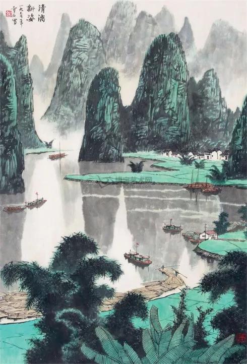 现代山水画名家竖幅作品欣赏,寓意好的庭院名家山水画欣赏