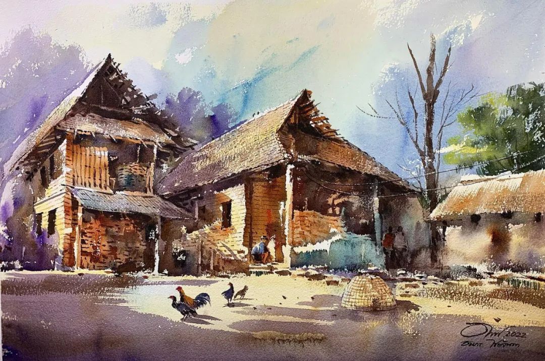 泰国水彩,泰国水彩画家绘画过程