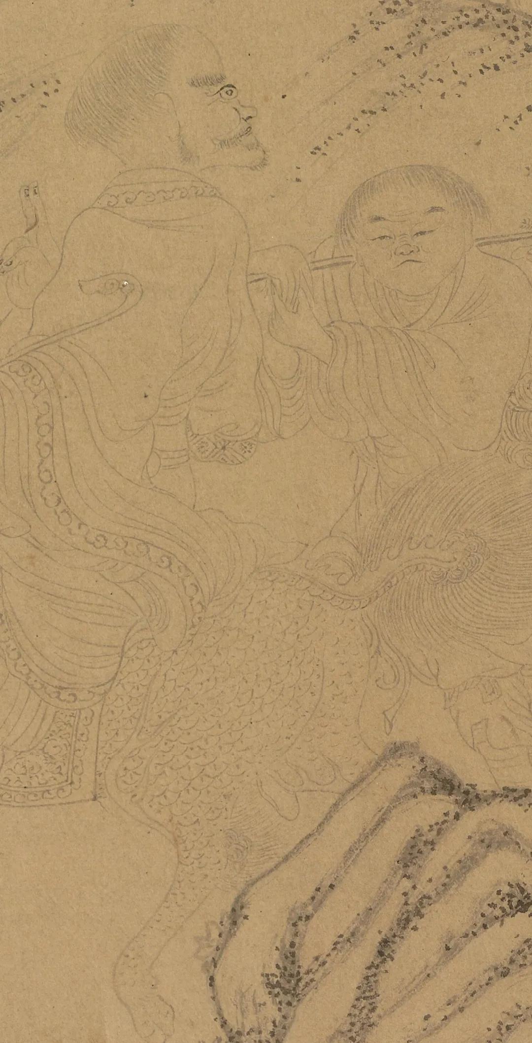 白描十八罗汉图片高清大图,清李公麟白描十八罗汉图