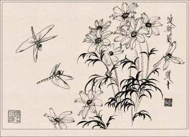 工笔草虫白描王道中,写意花鸟画草虫绘画过程分享