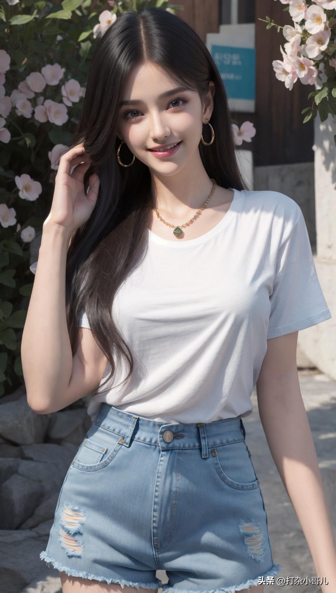 夏日穿搭黑短袖黑短裤,女款t恤穿搭女士牛仔短裤方法