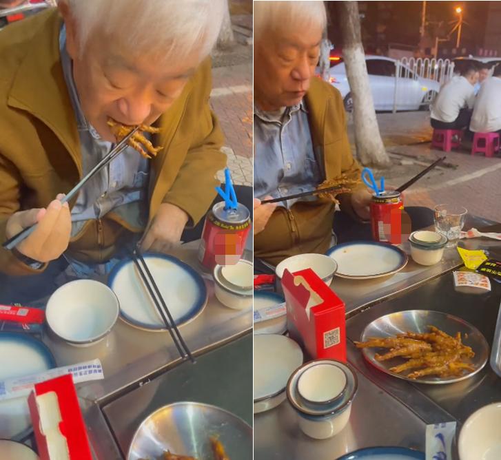 老戏骨吃路边摊,老戏骨高明街头喝饮料