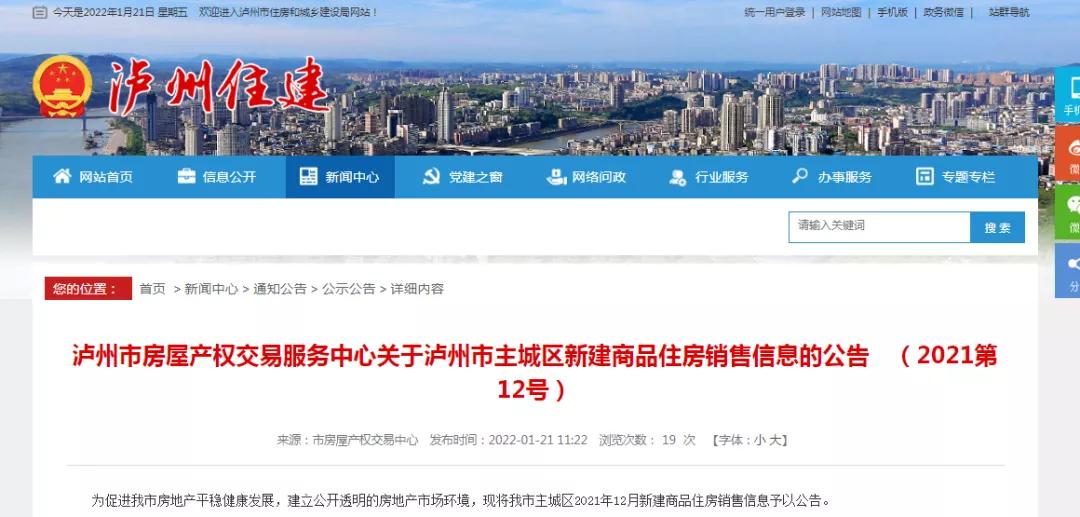 2019年度泸州房产销售数据出炉,泸州年销售数据