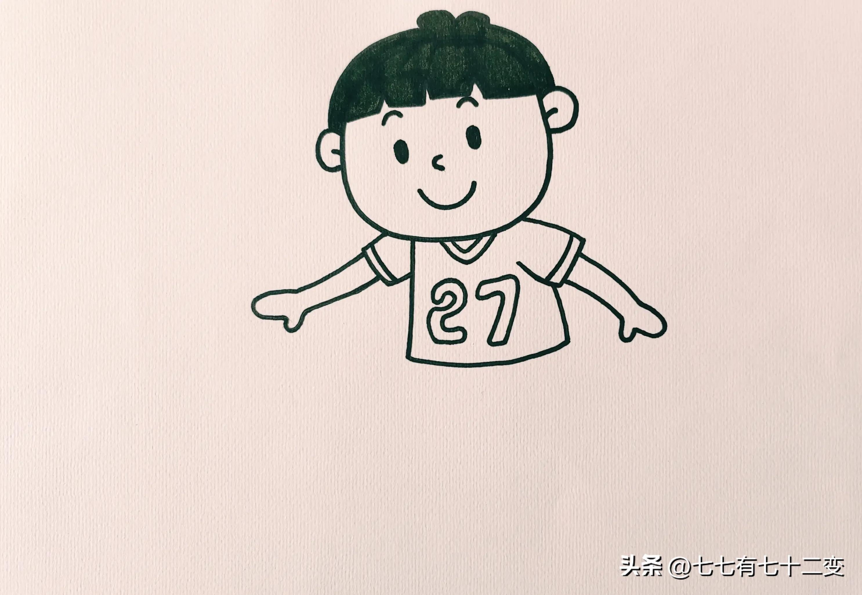 小男孩和篮球简笔画,小男孩在篮球场打篮球简笔画