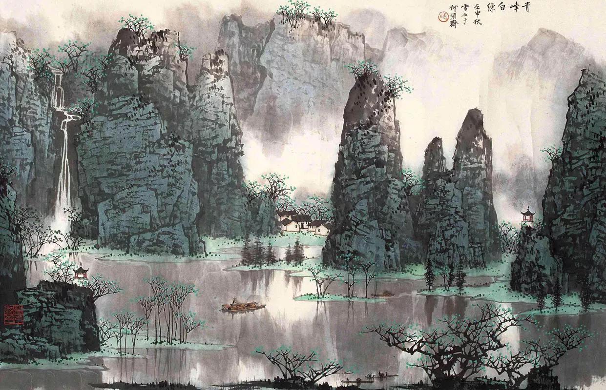 现代山水画名家竖幅作品欣赏,寓意好的庭院名家山水画欣赏