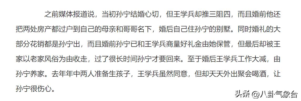 孙宁王学兵离婚原因,孙宁王学兵离婚