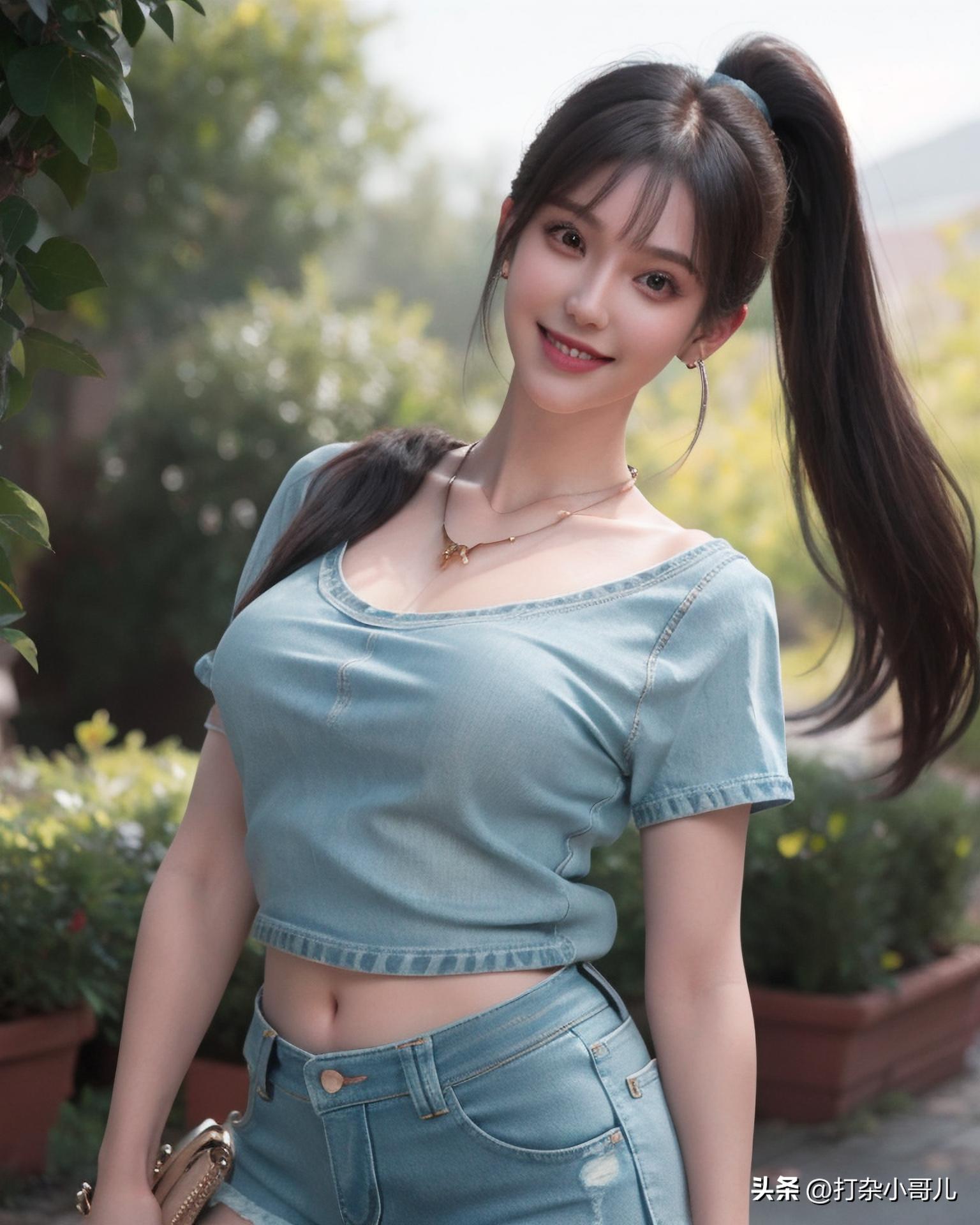 夏日穿搭黑短袖黑短裤,女款t恤穿搭女士牛仔短裤方法