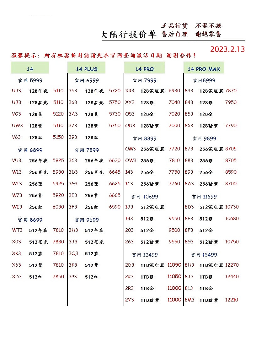2024年1月11日华强北手机批发价,2023年2月华强北手机拿货价格表