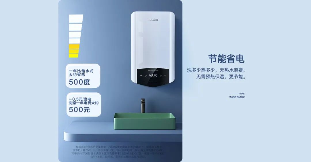 炎热夏日舒适沐浴,约克速热恒温热水器