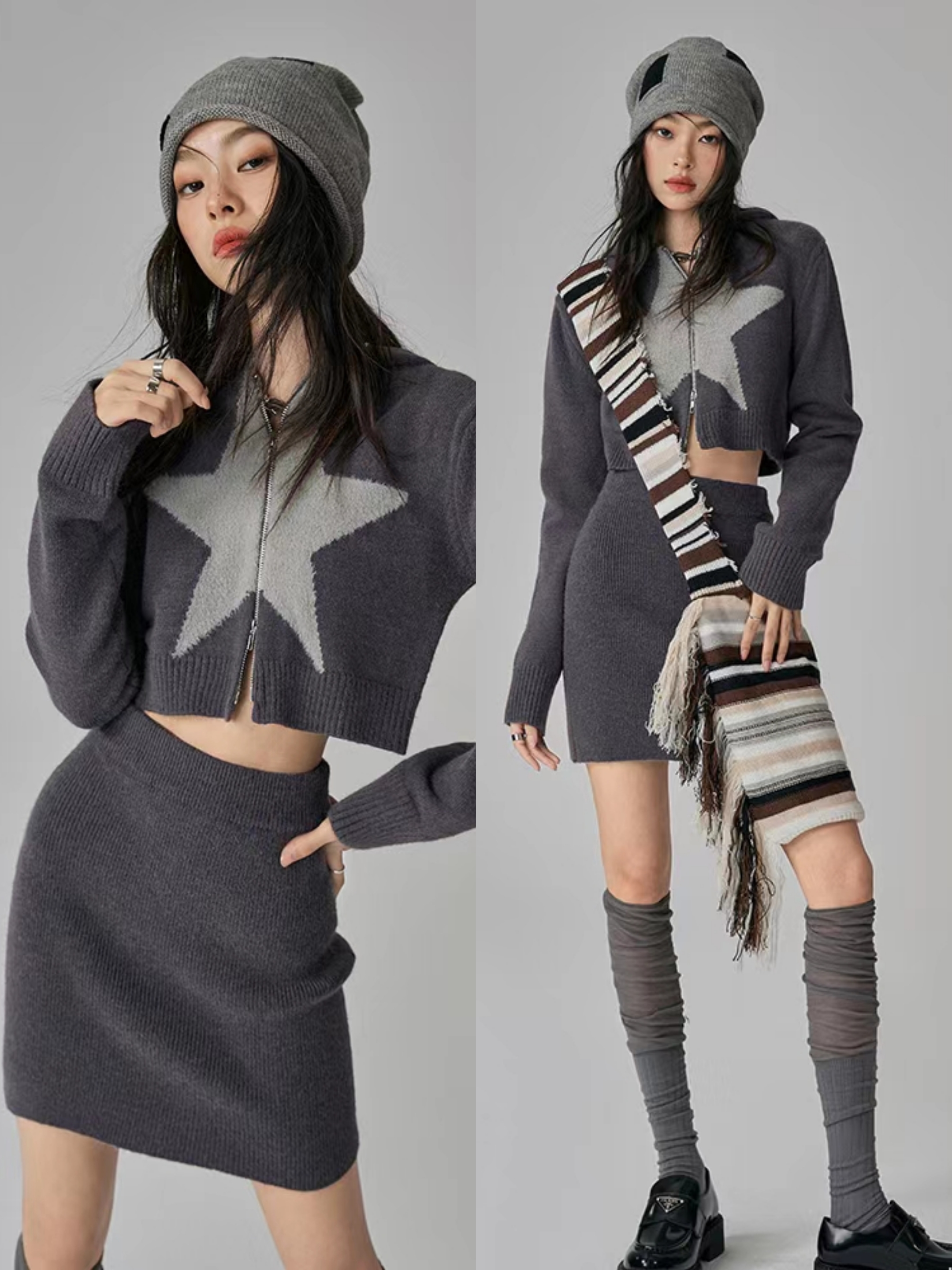 连帽开衫秋冬穿搭,女士高档羊毛短款连帽开衫