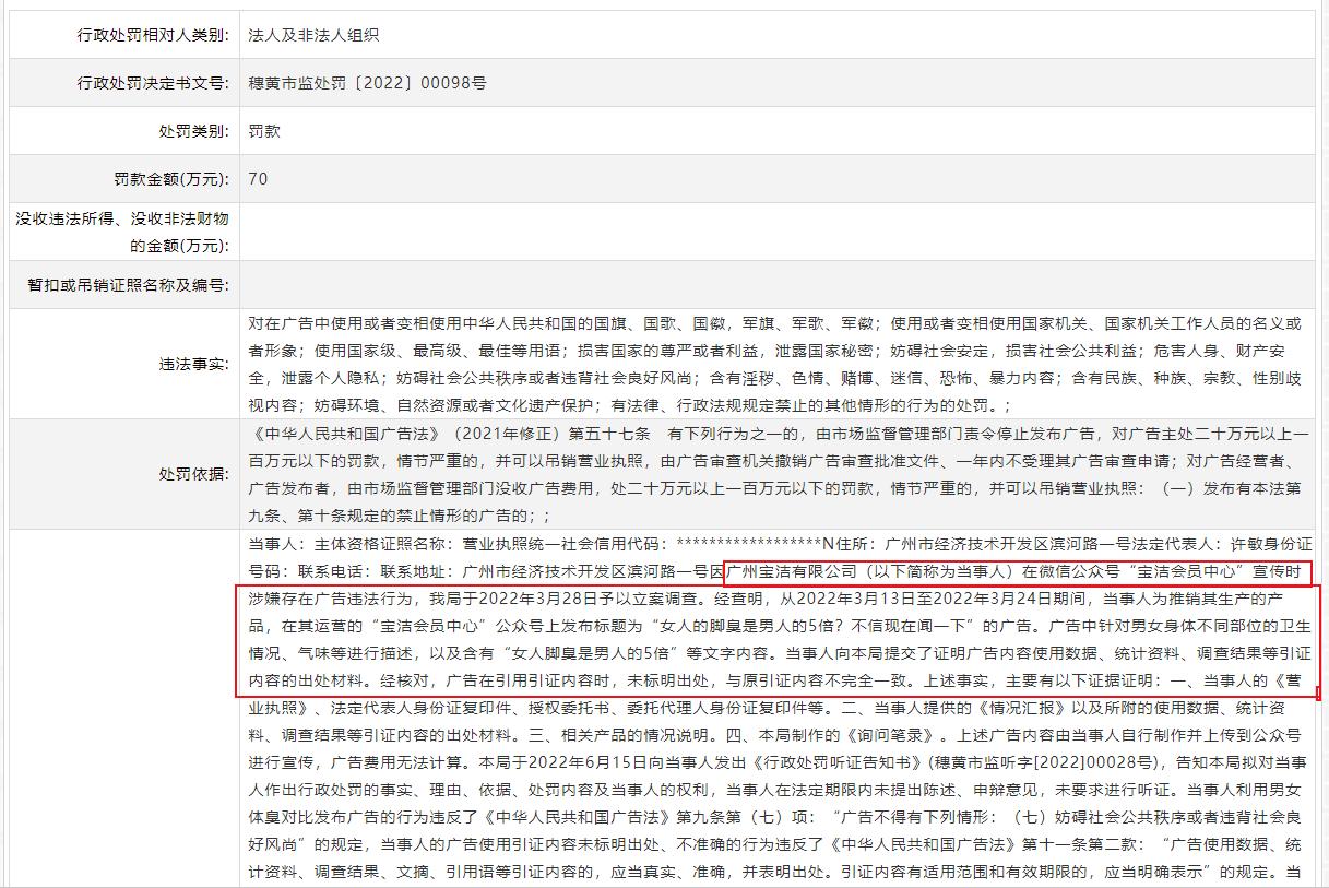 宝洁广告因侮辱女性被罚,宝洁因女人脚臭广告被罚70万