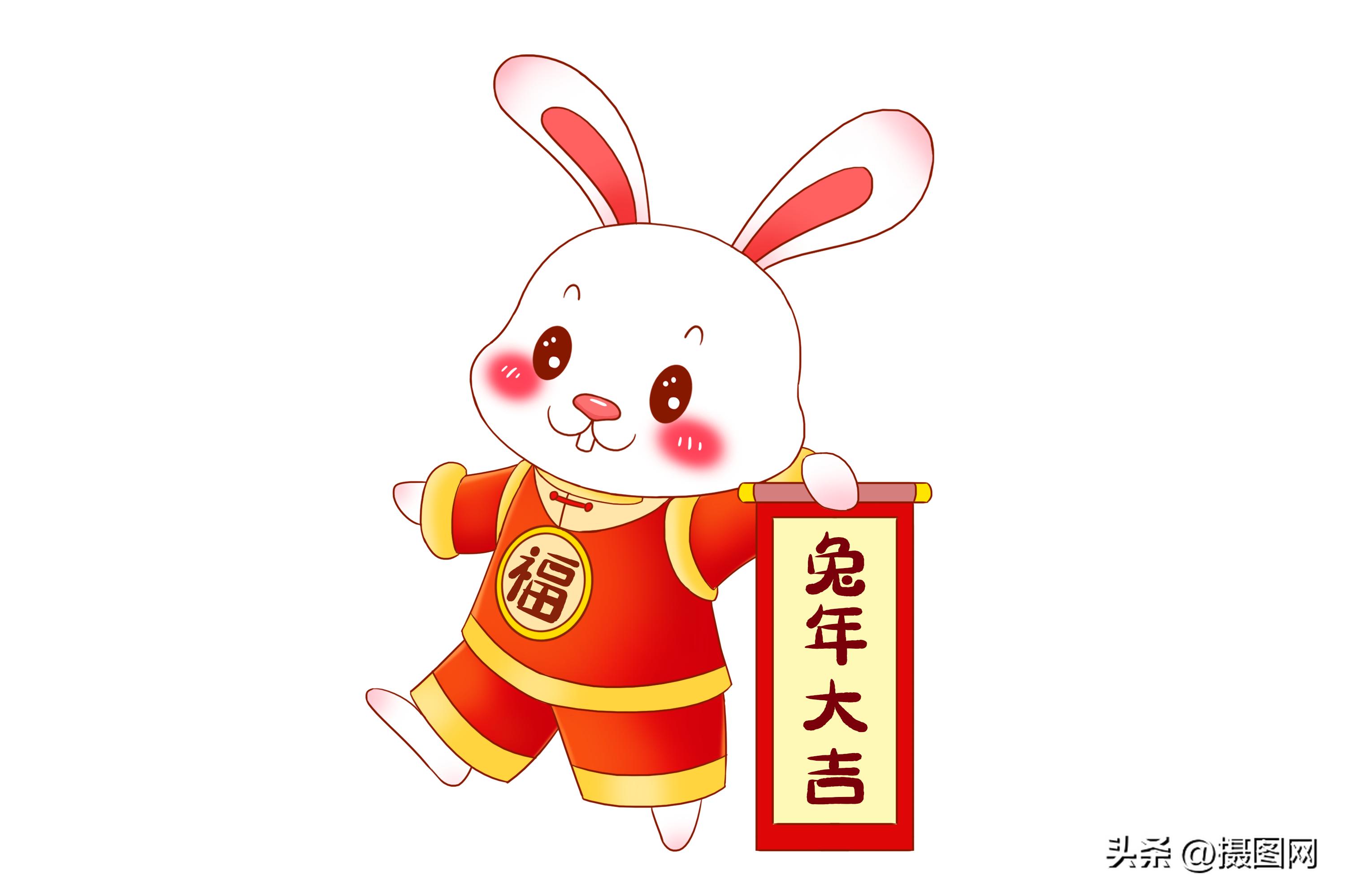 新年福兔简笔画漂亮,2023年福兔迎春简笔绘画