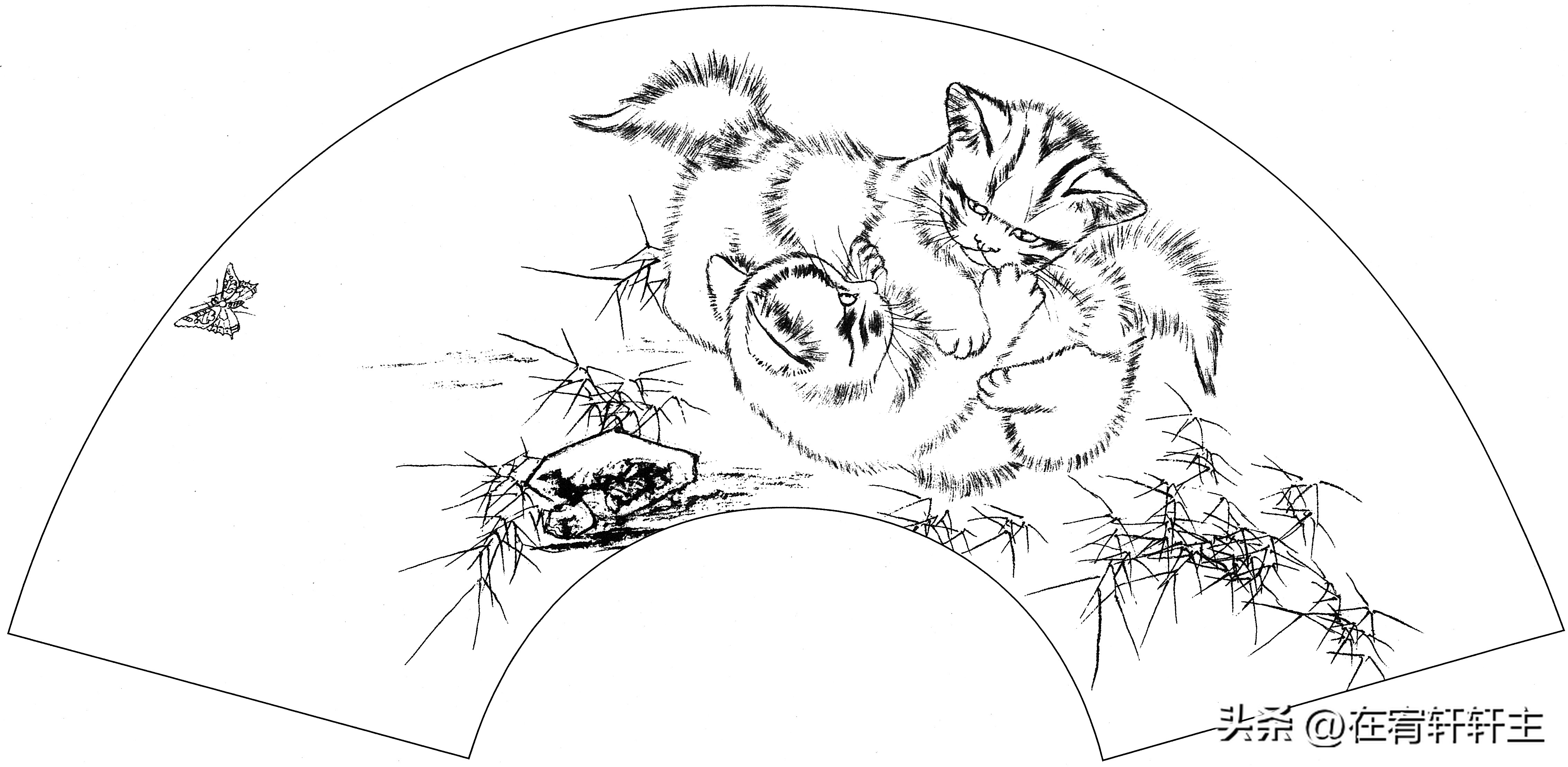 工笔白描祥云图案扇面,工笔扇面葡萄白描图片