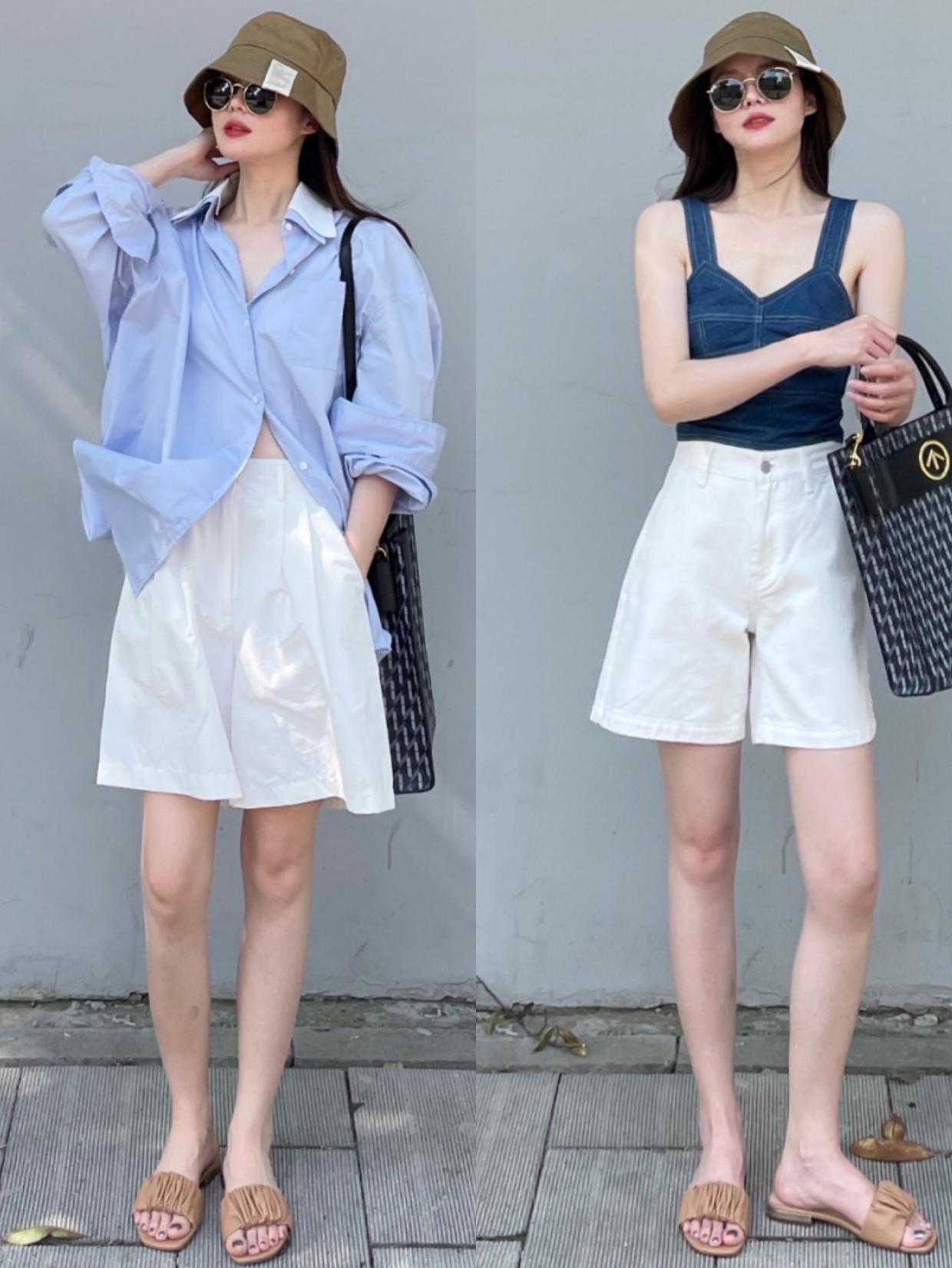 时尚短袖衫搭配气质西装短裤,短袖衬衫搭配超短百褶短裙