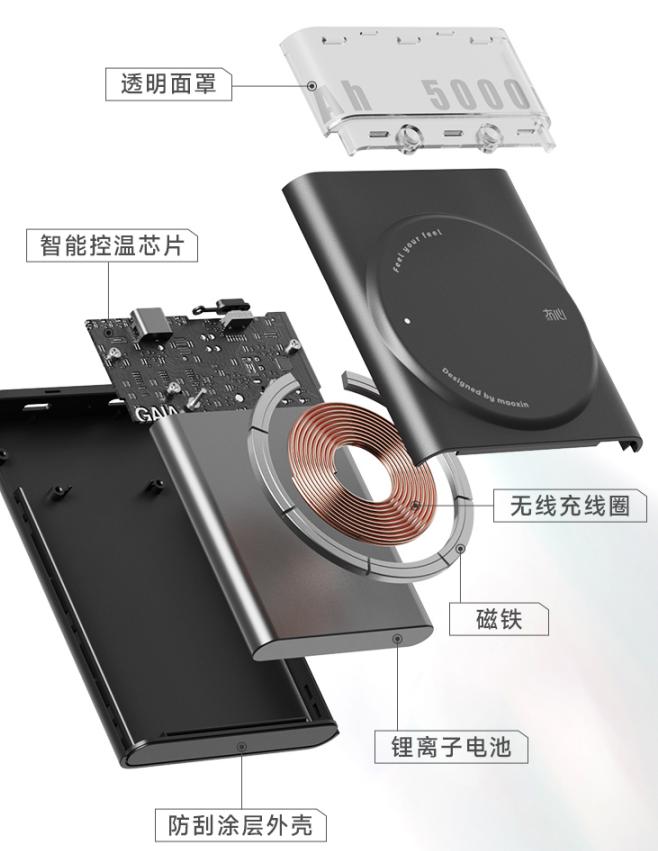 透明的无线快充充电宝,充电宝三合一超级快充充满科技感