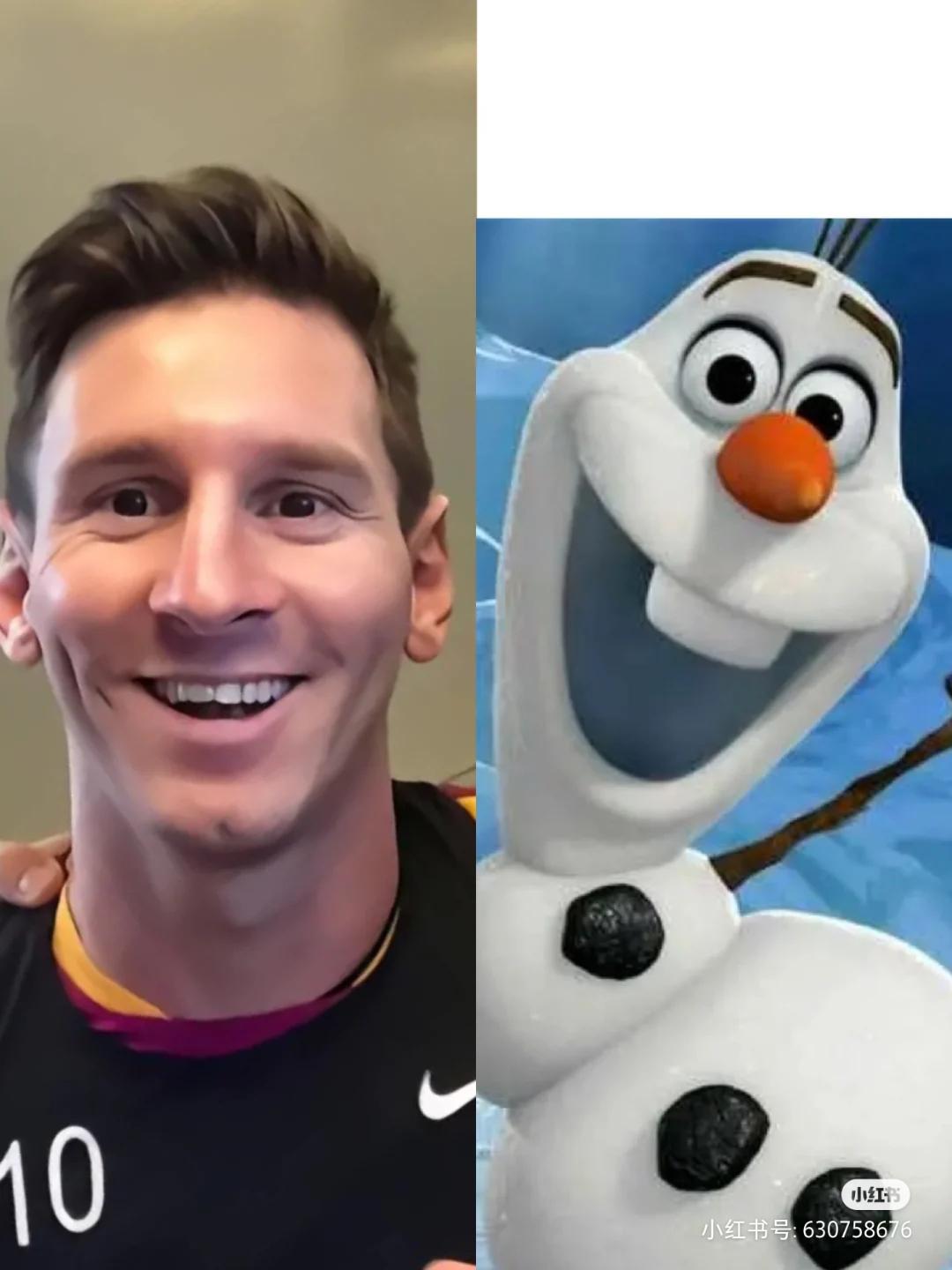 梅西撞脸卡通人物,梅西看到撞脸小罗