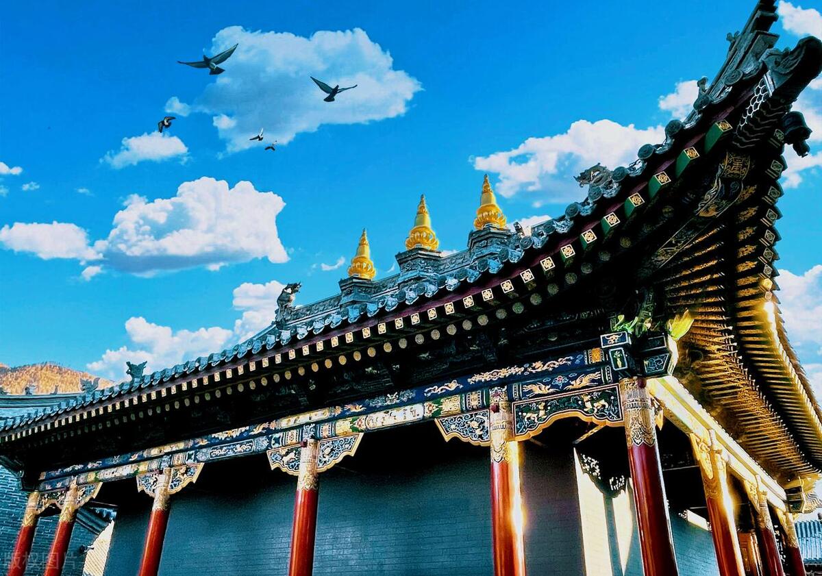 五台山一日游黛螺顶和五爷庙,来到五台山景区佛华山庄五爷庙