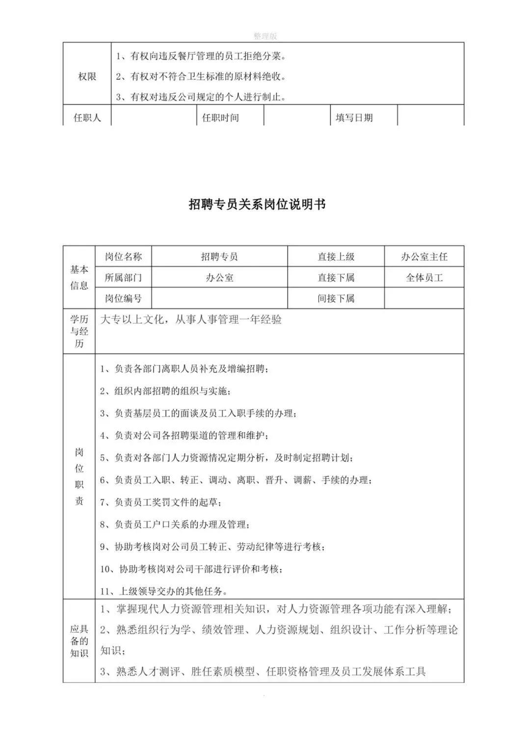 企业各部门岗位职责对照表,企业各岗位的基本流程