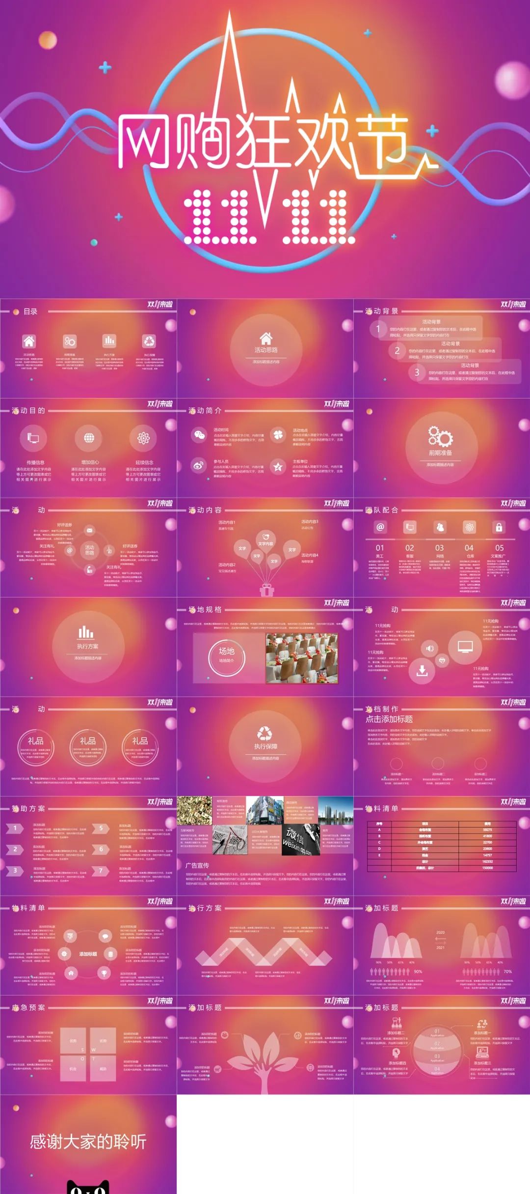 双十一电商运营情况ppt模板,双十一创意促销活动策划ppt