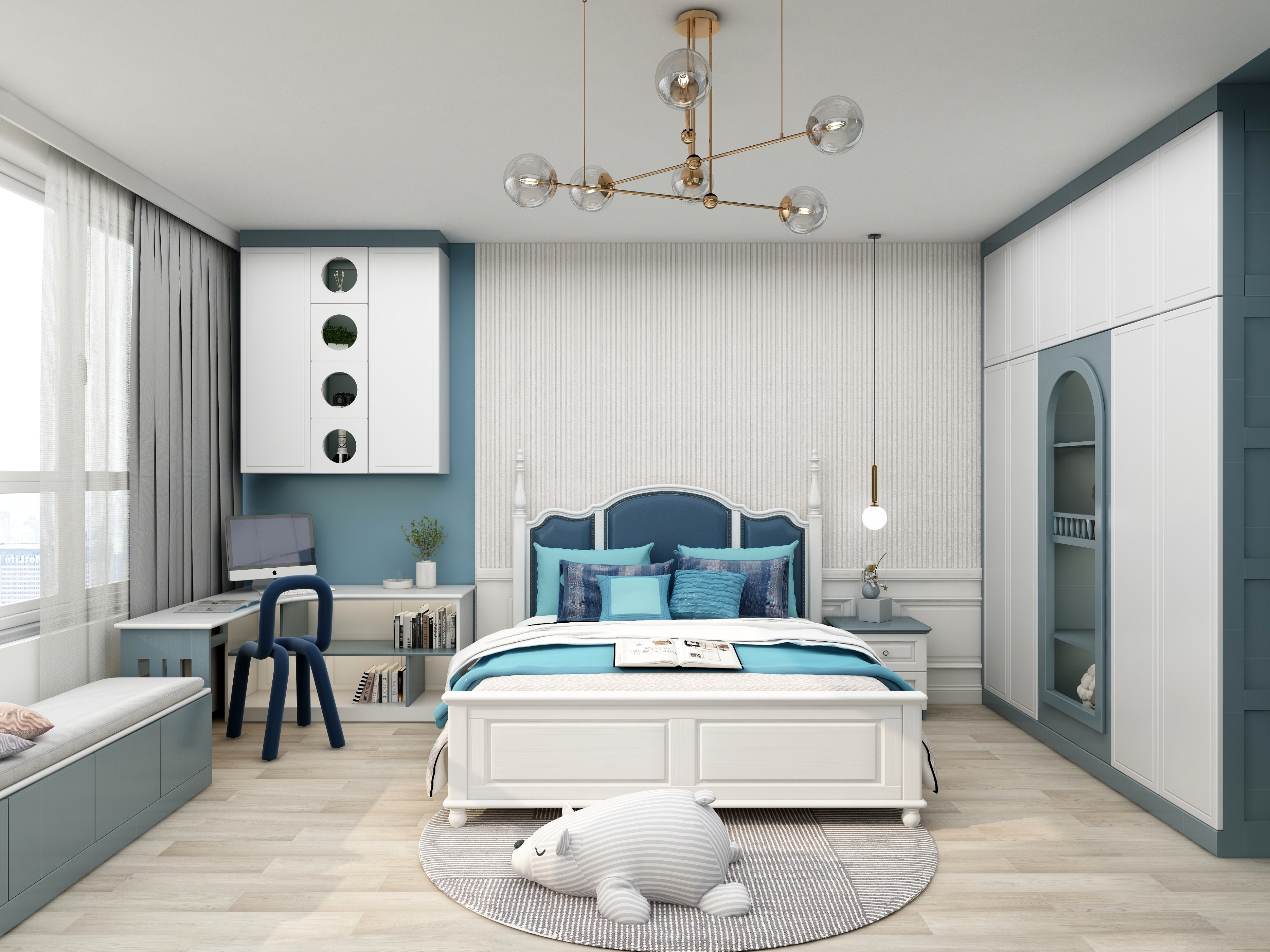 儿童房书柜装修效果图简欧风格,崇川区简欧风格儿童房效果图