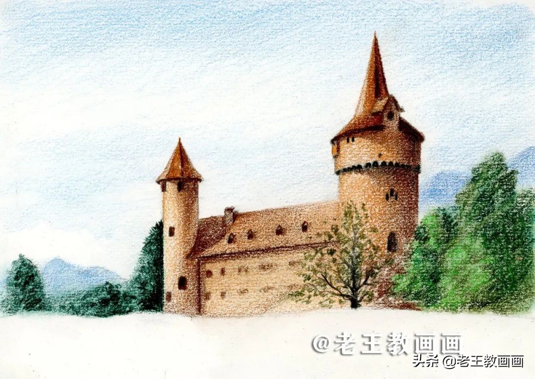 彩铅画风景好看,彩铅画一个城堡