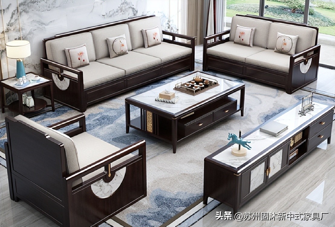 江苏简约新中式实木沙发,实木沙发小户型中式家具