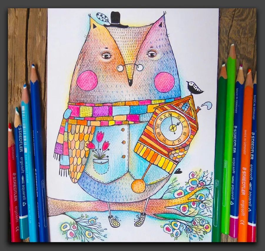 一眼让人惊艳的彩铅画,100幅适合零基础的彩铅画