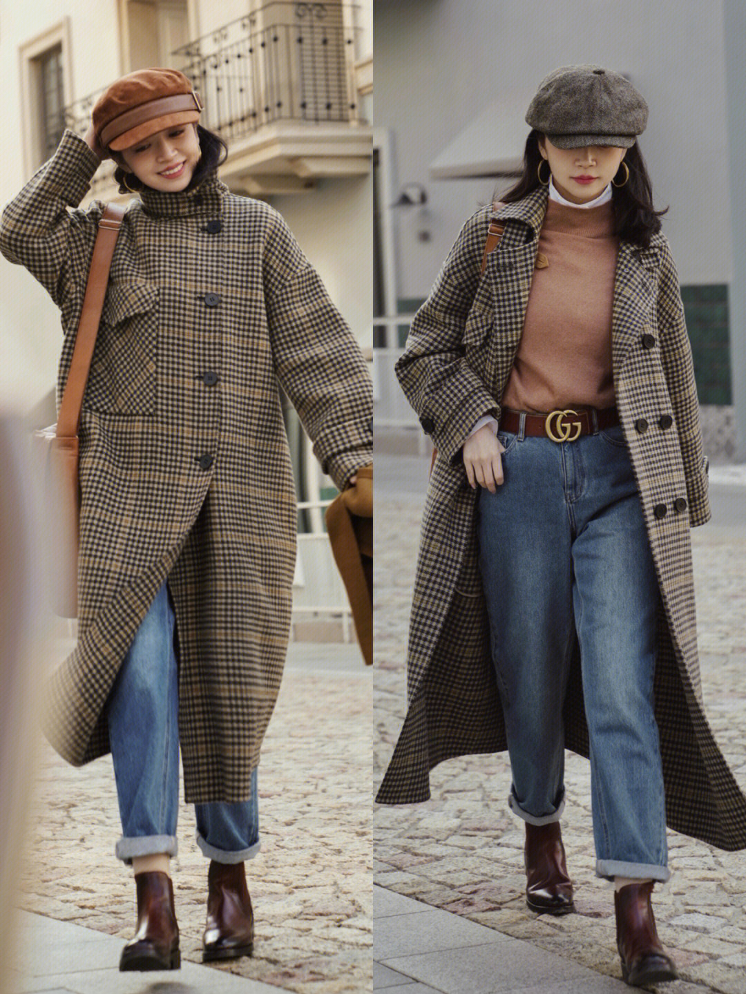 中款大衣穿搭示范大全,修身格子大衣的穿搭技巧