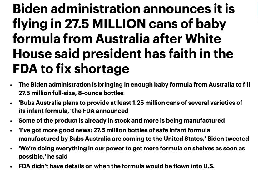 美国婴儿奶粉缺货率升至70%,目前美国婴儿配方奶粉短缺的状况