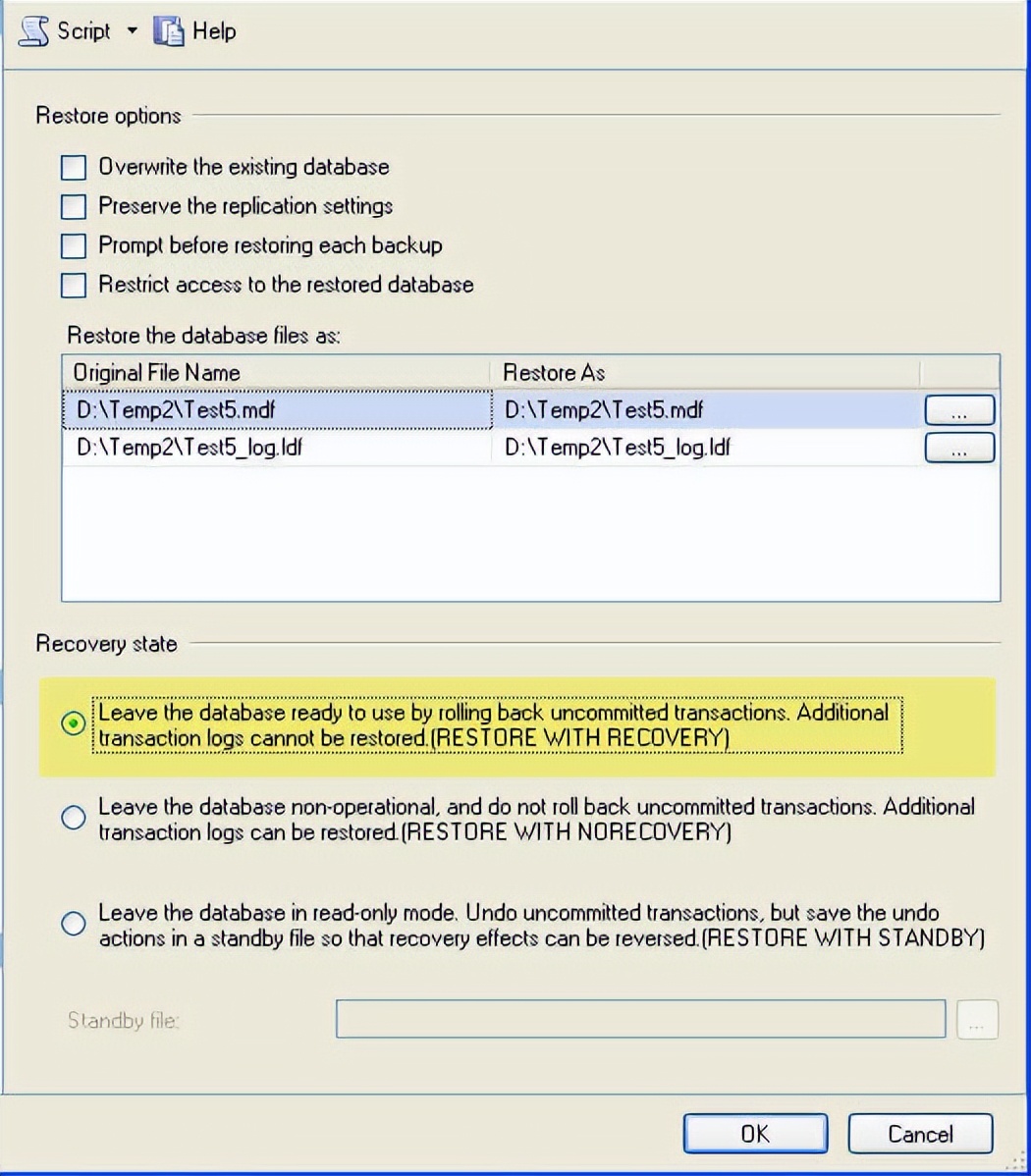 SQLSERVER恢复命令restore总结