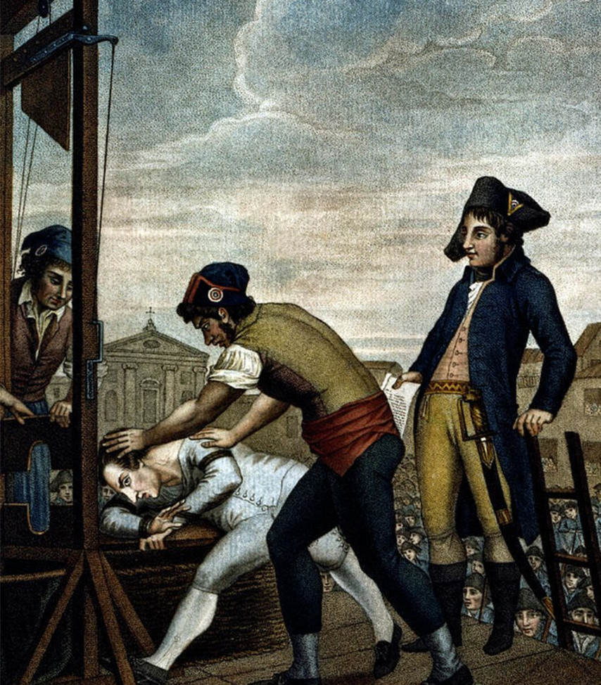 在断头台准备斩首示众,断头台上斩首示众