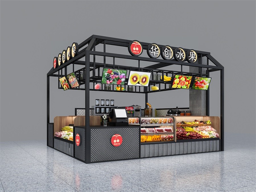 300平方水果店陈列效果图,10平米水果店布局设计效果图