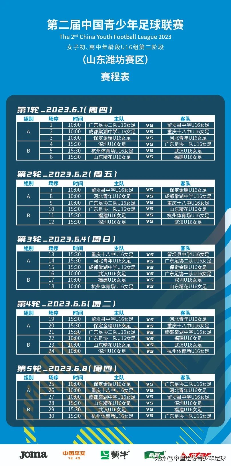 2023第二届中青赛女子u16成都,2023全国女子青少年联赛u16组成绩