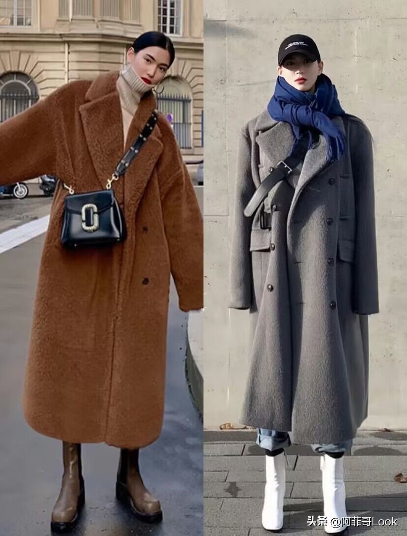 韩国人大衣气场,韩国显高穿搭中款格子大衣