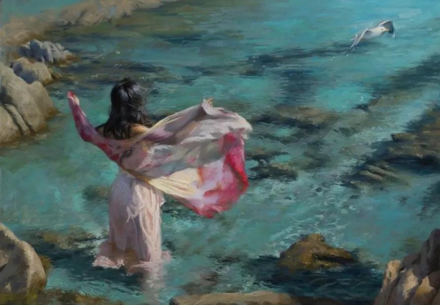 60岁大爷画超写实,大爷粉笔画仕女图