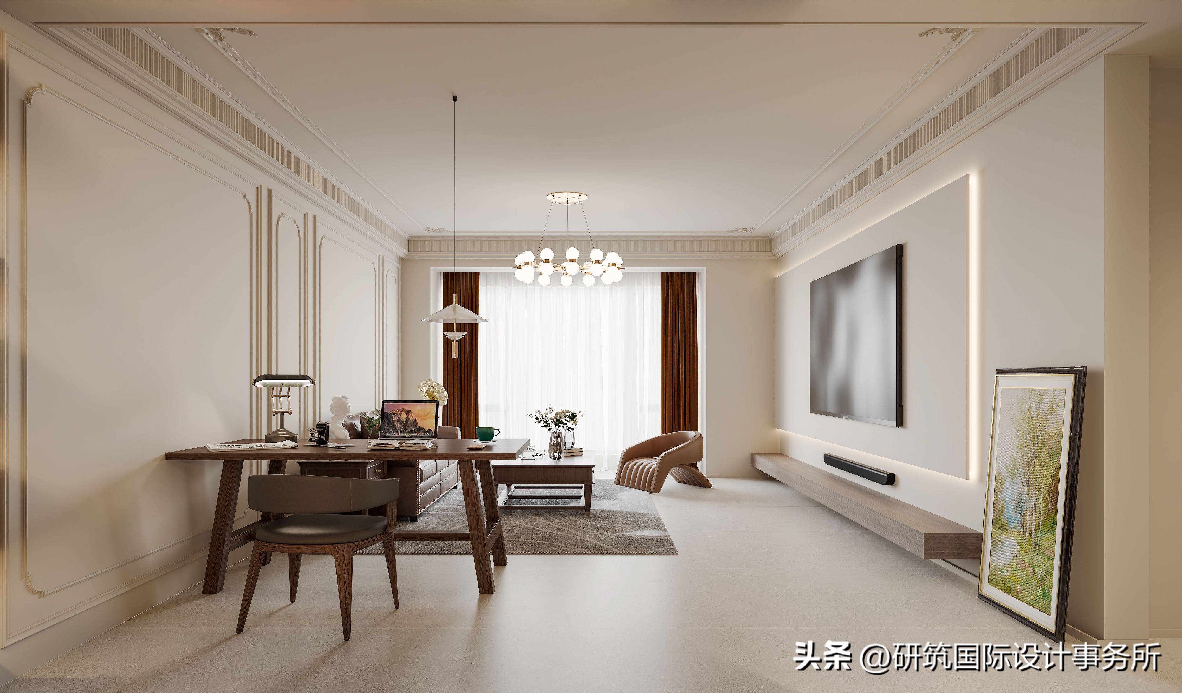 180平中式混搭,经典美式风格家具搭配墙面效果图