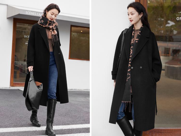 黑色呢子中短款大衣搭配出高级感,长款呢子大衣怎么搭配好看又保暖